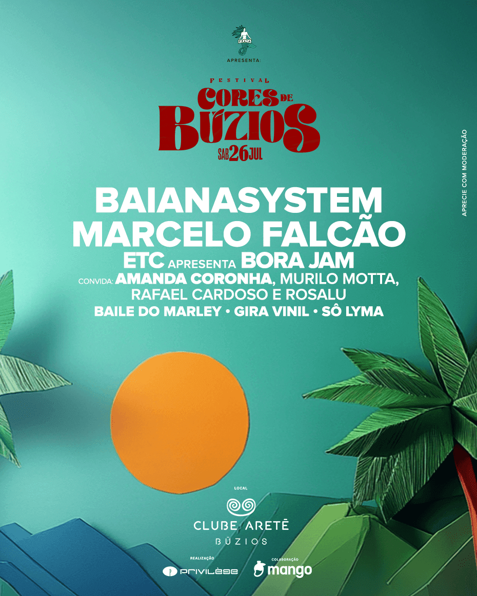 Festival Cores de Búzios chega para fomentar o turismo, além de trazer cultura, sustentabilidade e música comandada por Baianasystem, Marcelo Falcão e mais no dia 26 de julho