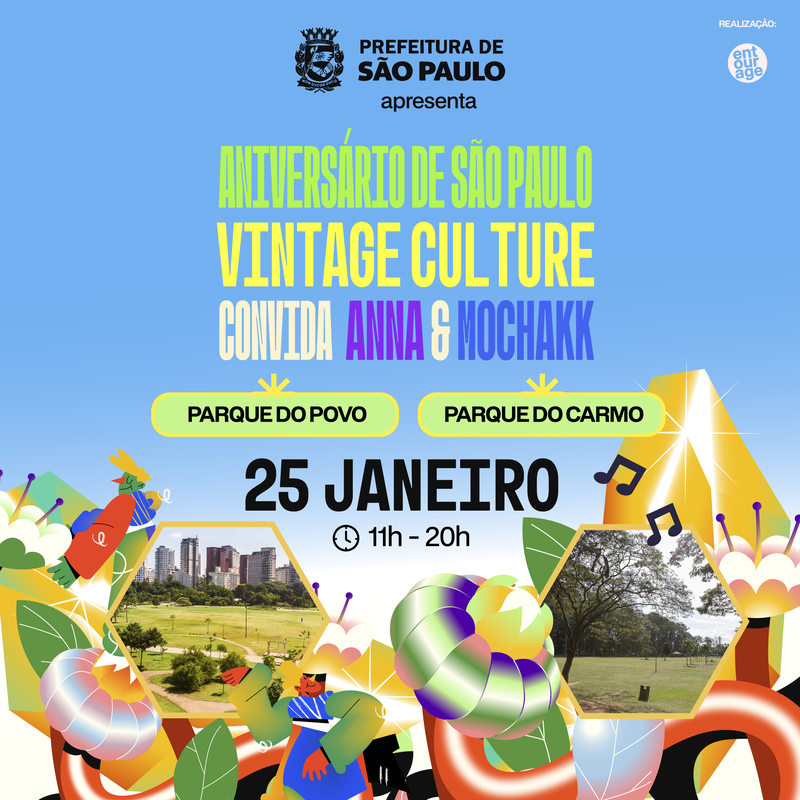 São Paulo comemora 472 anos com shows gratuitos de Vintage Culture, ANNA e Mochakk nos Parques do Carmo e do Povo