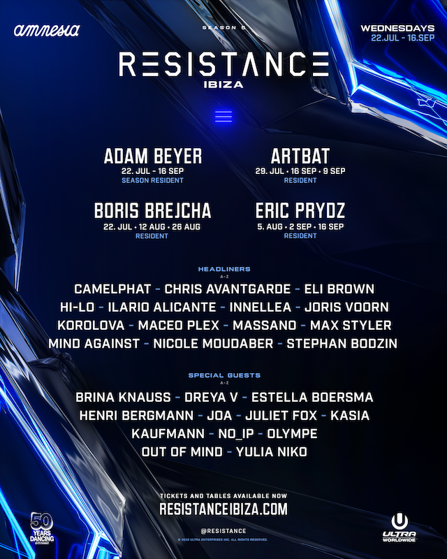 RESISTANCE Ibiza revela lineup de peso para a 5ª temporada de sua premiada residência, com mais de 25 nomes de destaque do house e techno ao longo de nove semanas no Amnesia Ibiza