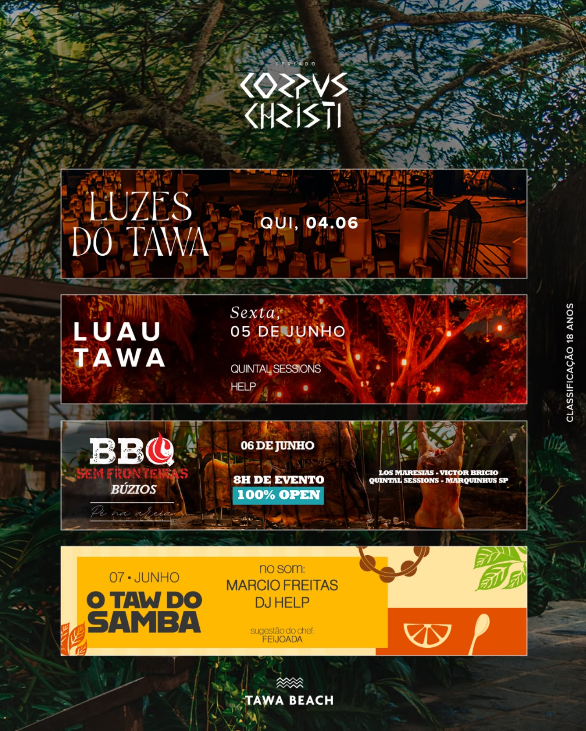 TAWA BEACH CLUB APRESENTA PROGRAMAÇÃO ESPECIAL PARA O FERIADO DE CORPUS CHRISTI EM BÚZIOS
